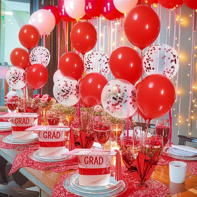 6 Set Red Christmas Table Balloons Centerpiece Stand Kit with Red