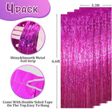 Voircoloria 4 Pack Pink Foil Fringe Backdrop Curtains, Tinsel