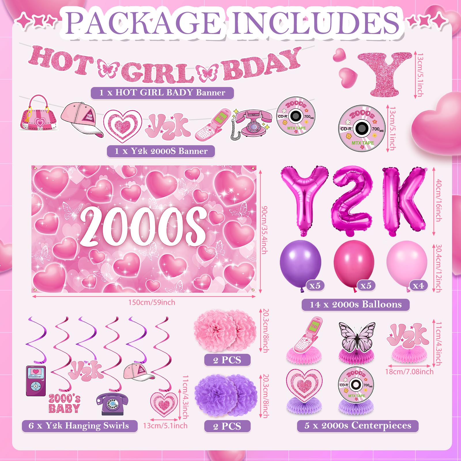 Y2K Party Decorations Early 2000s Banner Hanging Swirls Y2K 2000s