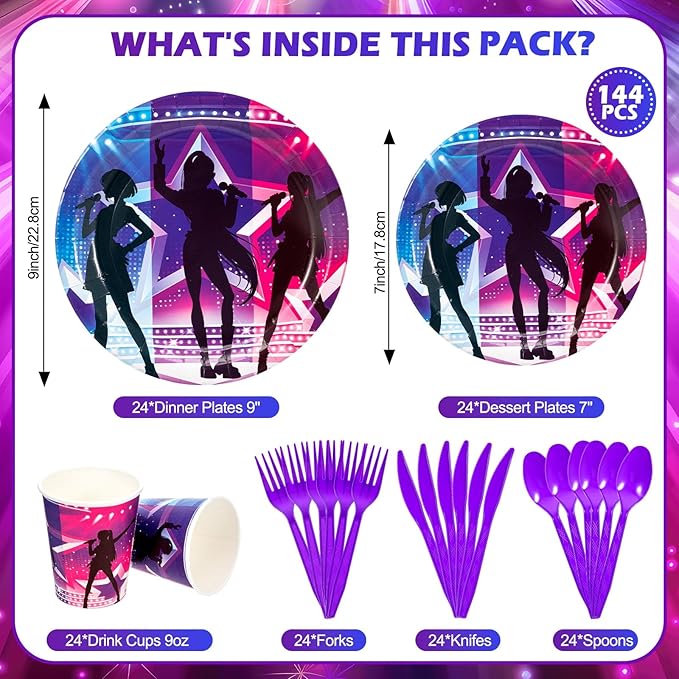 144 Pcs Kpop Birthday Decorations Kpop Party Plates Cups Knives Forks