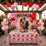 Valentines Day Decorations with Banner Pink Red Heart Shaped Paper