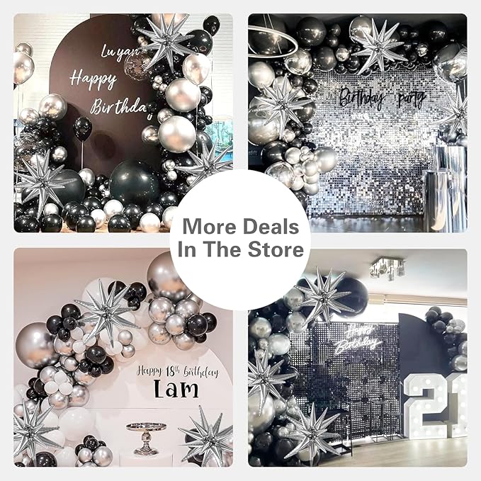 137Pcs Black and Silver Balloons Garland Arch Kit with Stars - 5 10
