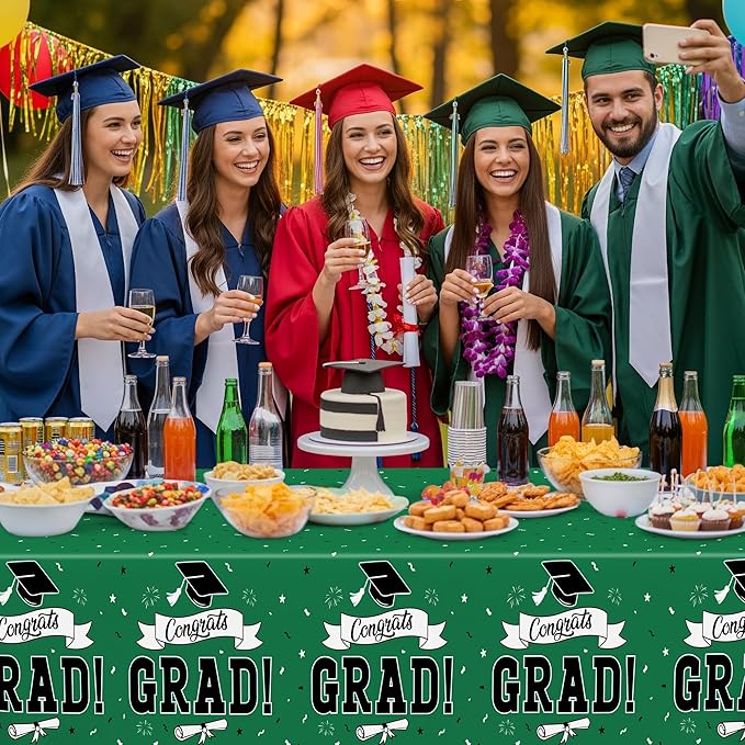 QZYL 2 PCS Graduation Tablecloth, 108" X 54" Green Graduation Table
