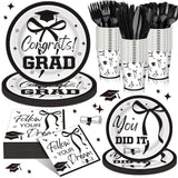 Sunnychicc 168 Pcs Black Bow 2026 Graduation Party Supplies Black
