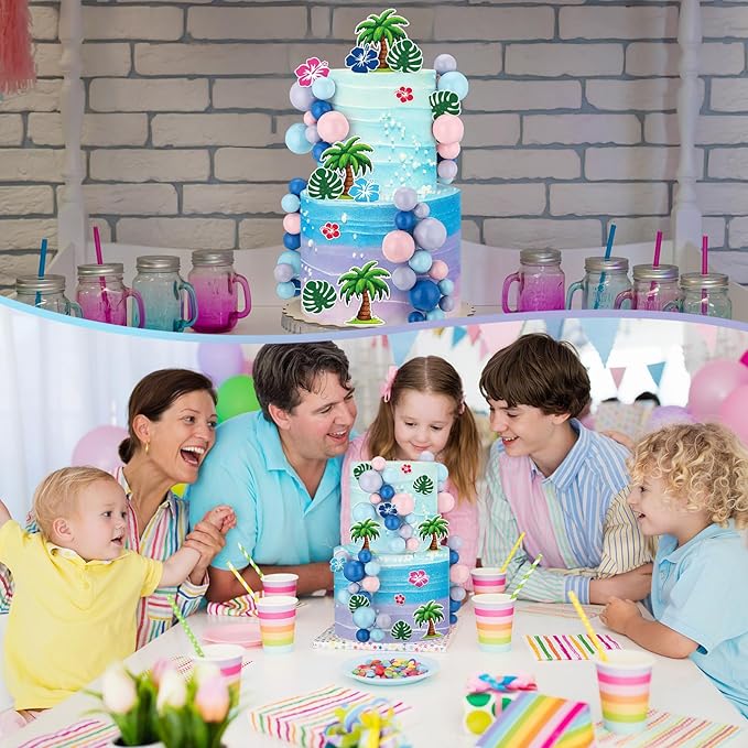 Leinuosen 72 Pcs Cartoon Cake Topper Hawaiian Birthday Cake