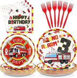 96Pcs Fire Truck 3rd Birthday Decorations Firefighter 3rd Birthday