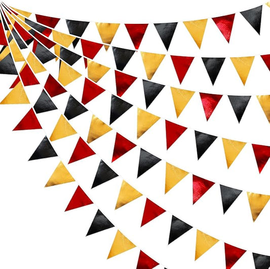 Red Black Gold Party Decorations Metallic Fabric Triangle Pennant