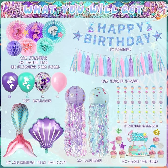 Mermaid Birthday Party Decorations Theme Supplies Include Banner