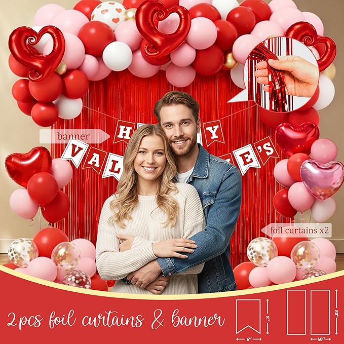 Valentine's Day Party Decorations Kit Red and Pink Heart Balloon