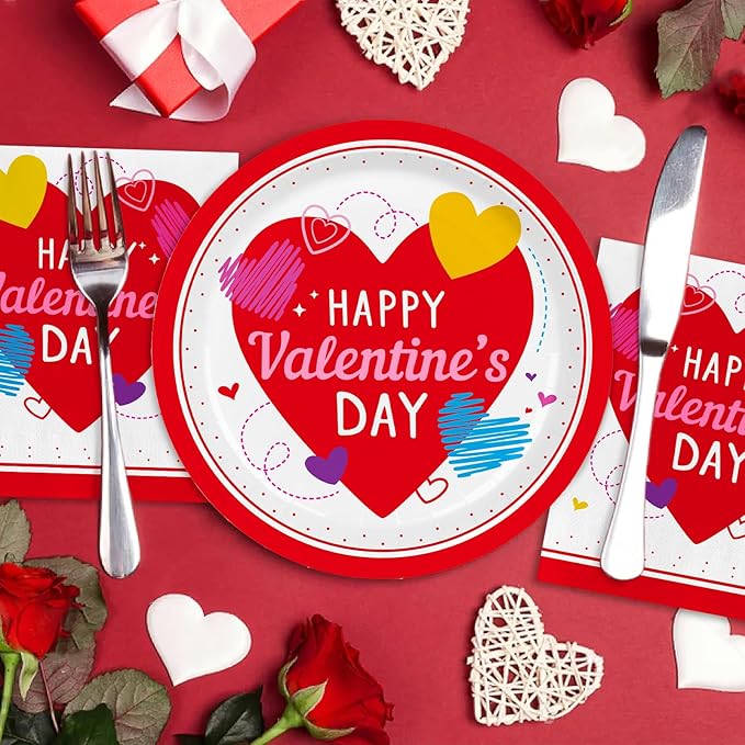 Valentine's Day Party Supplies Set for 50 Elegant Disposable Paper