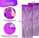Voircoloria 2 Pack Purple Foil Fringe Backdrop Curtains, Tinsel