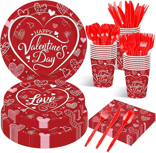 175 Pcs Valentine's Day Tableware Set Serves 25 Heart and Love