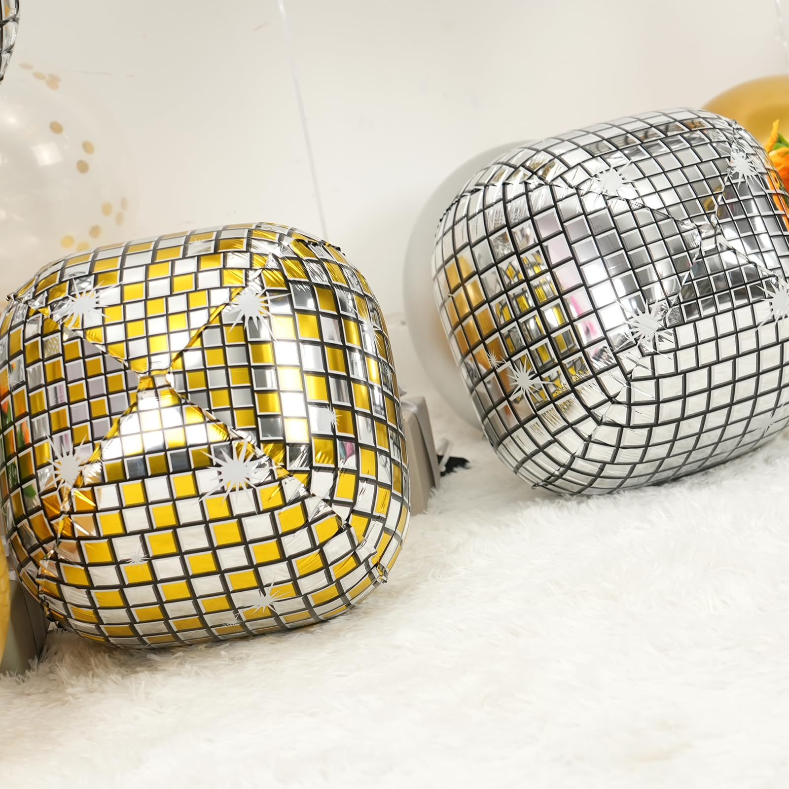 Disco Ball Balloons Gold Silve 4PC,Foil Disco Balloons 22 Inch 4D