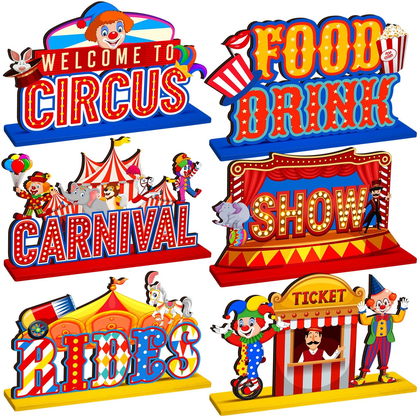 Quzzil 6 Pcs Circus Carnival Party Decorations Carnival Centerpieces