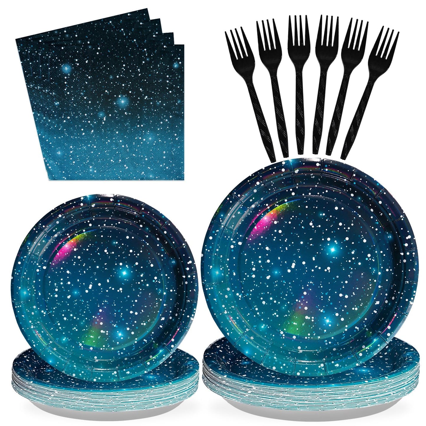 96Pcs Galaxy Party Supplies Iridescent Space Stars Birthday Plates and