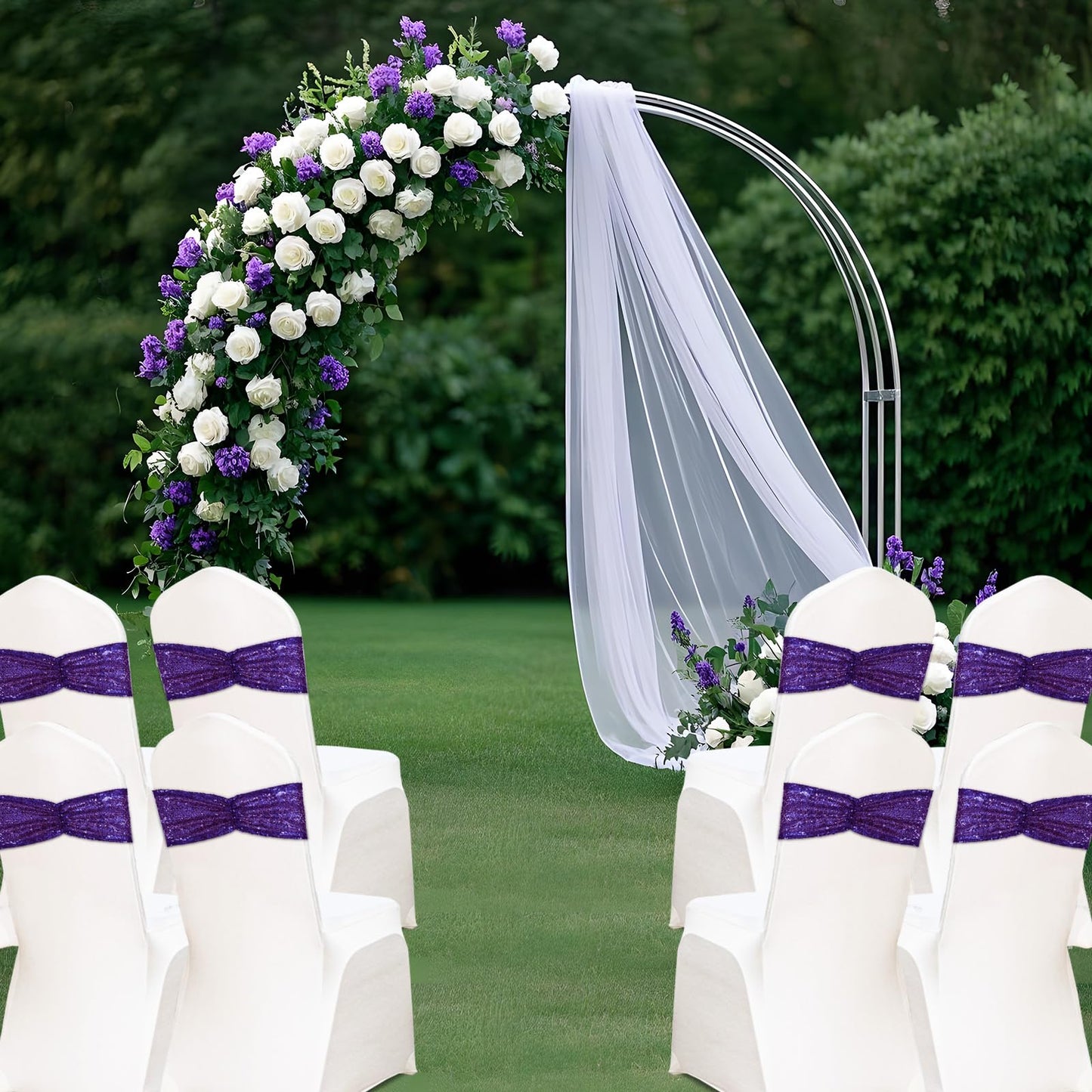Eternal Beauty Set of 20 Sequin Sashes Bow Purple Chair Sashes for