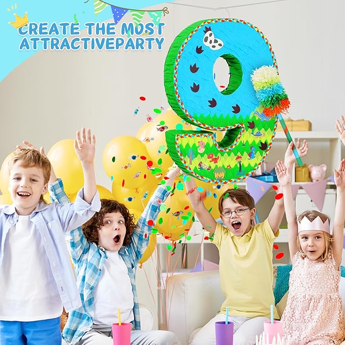 Number 9 Pinata for Birthday Party Decorations Jungle Dinosaur