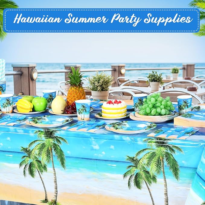 219 Pcs Beach Party Decorations Blue Summer Tropical Plate Napkin