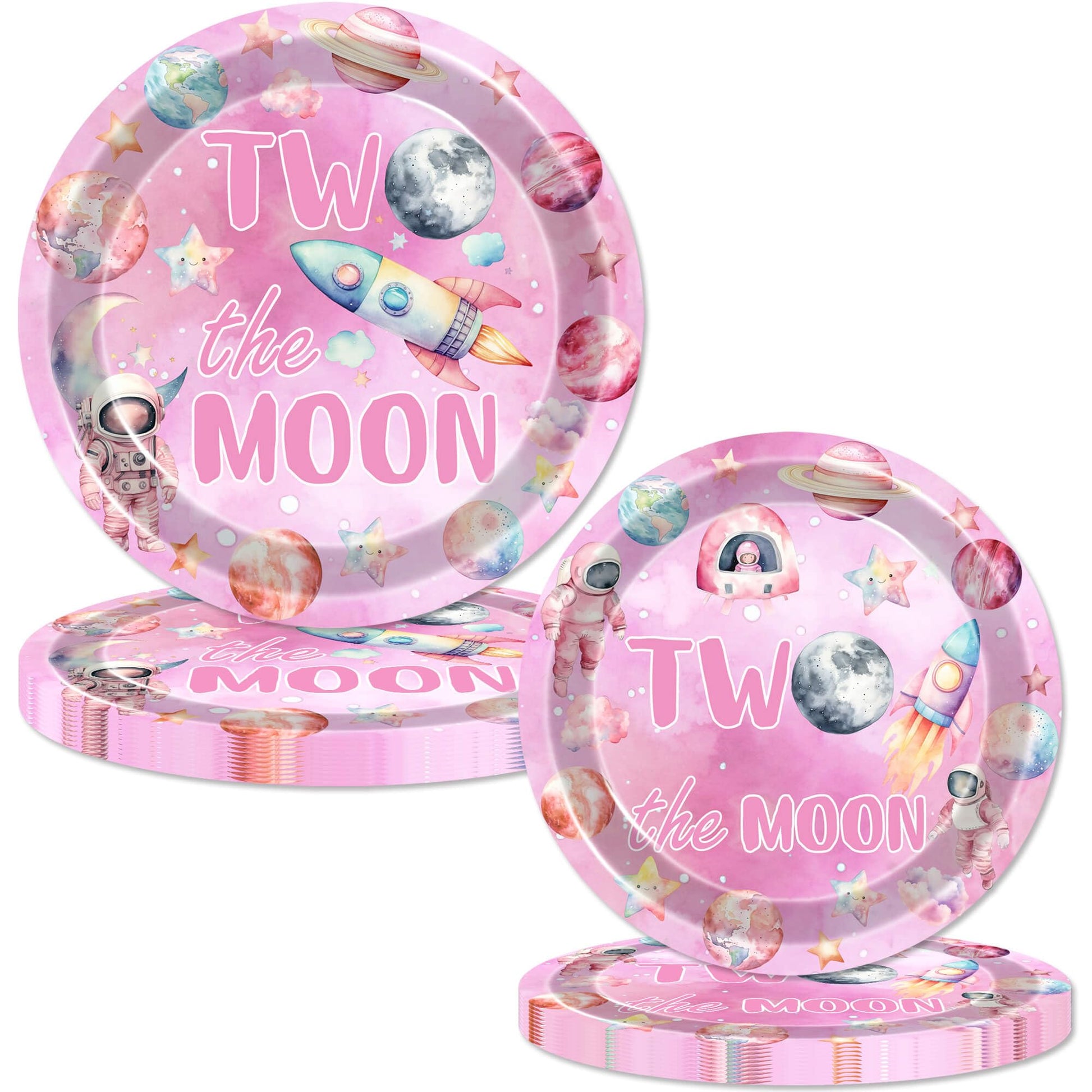 80 Pcs Outer Space Girls 2nd Birthday Party Supplies Two the Moon