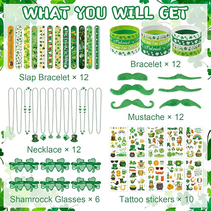 190 Pcs St Patricks Day Accessories St Patrick's Day Party Favor Set