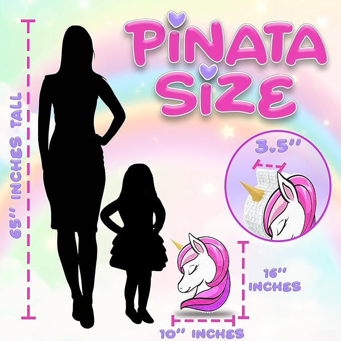 Unicorn Pinata 4 Piece Set 16”x10” Perfect for Unicorn Theme