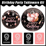 96 Pcs Rose Gold Birthday Plates and Napkins Party Supplies for