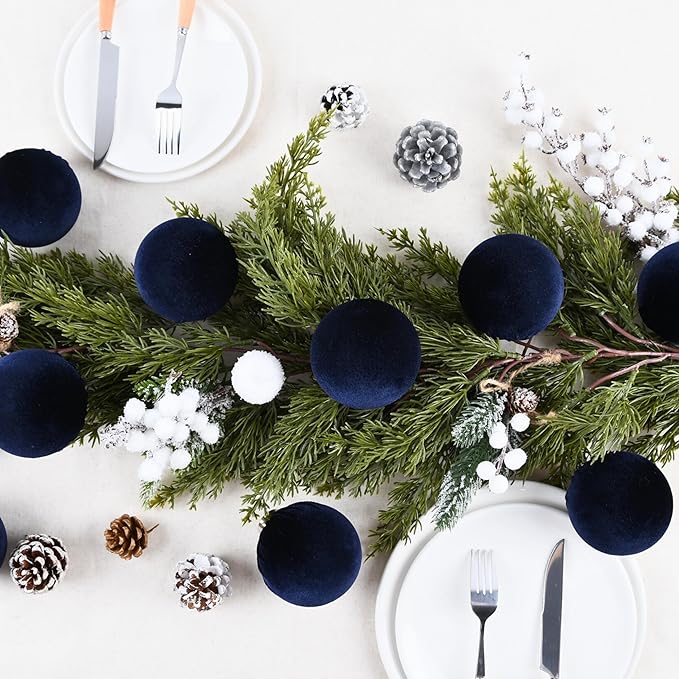 Velvet Ornaments for Christmas Tree Decorations - Navy Blue Xmas Ball