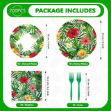 200pcs Hawaiian Luau Party Decorations Tropical Luau Plates and
