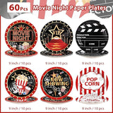60 Pcs Movie Night Paper Plates 9 Disposable Heavy Duty Now Showing