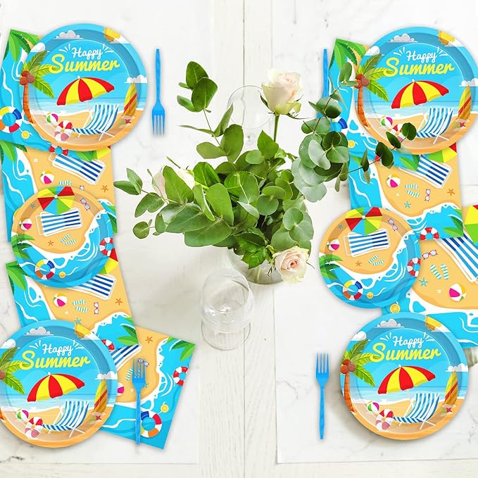 50 Guests Beach Plates and Napkins Party Supplies Summer Birthday