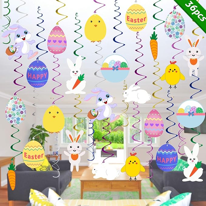 Easter Hanging Swirl Decorations Pack of 36 Easter Decorations Egg