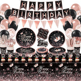 225 PCS Black and Rose Gold Party Decoration Rose Gold & Black Party