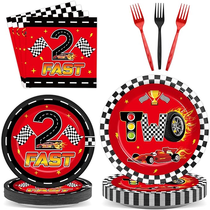96 Pcs Race Car 2nd Birthday Party Supplies Hot Car Checkered