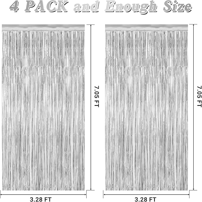 4 Pack Party Decorations, Metallic Silver Backdrop, Photo Booth Props