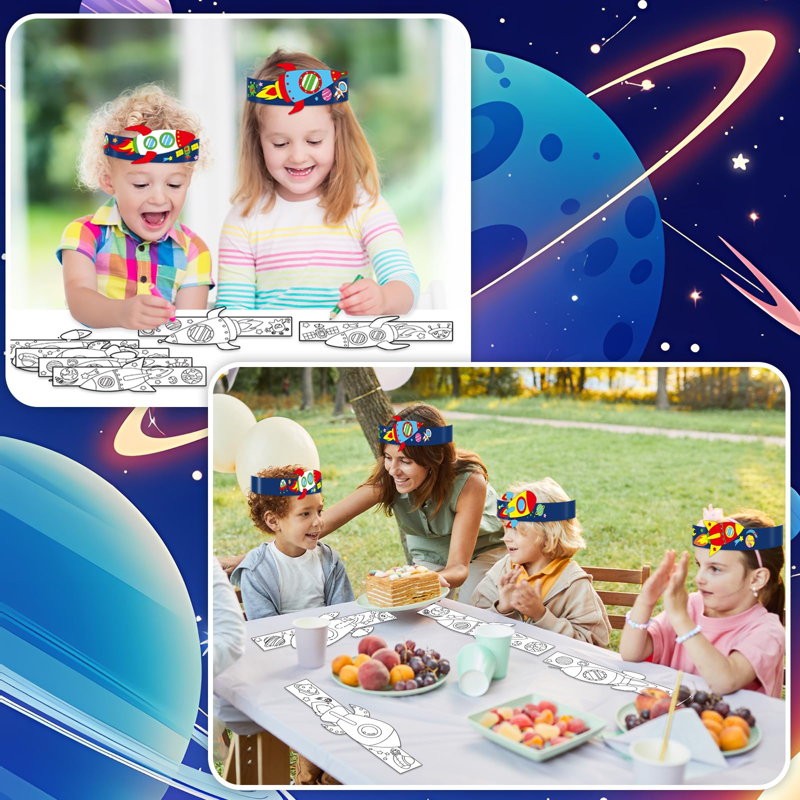 24 Sets Space Paper Headbands Craft Kits for Color Your Own