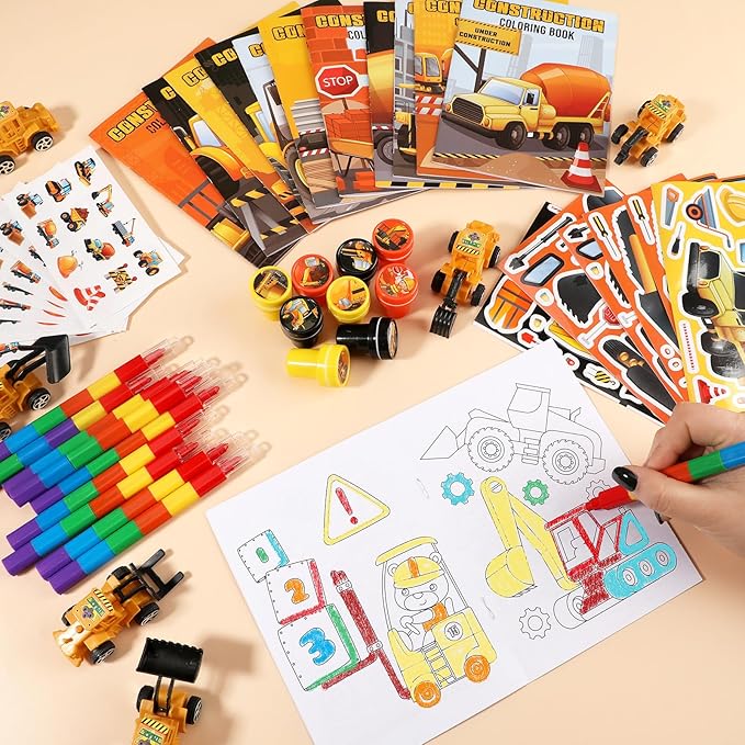 168Pcs Construction Party Favors Excavator Theme Coloring Books