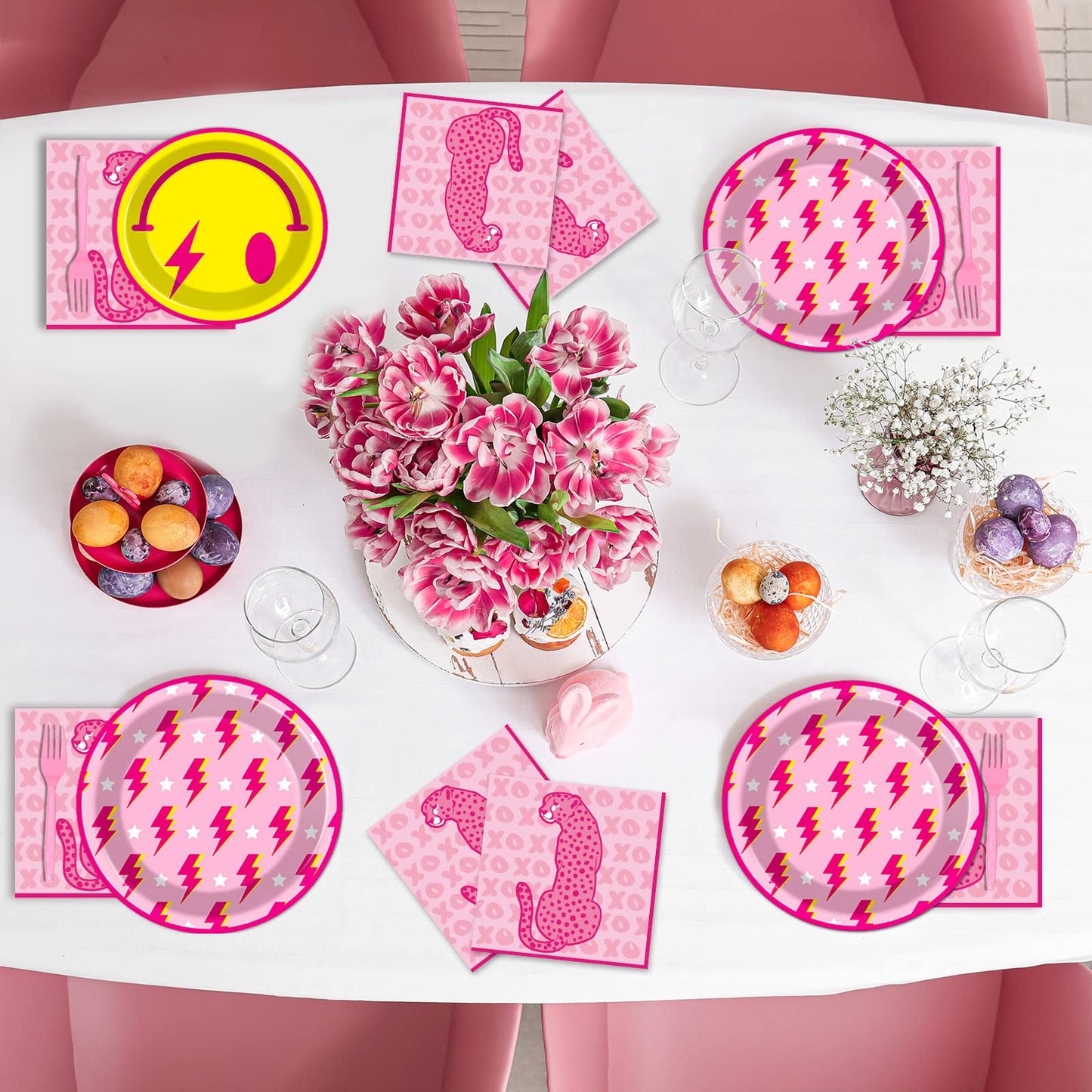 100 Pcs Preppy Party Plates Napkins Forks Supplies Set Disposable