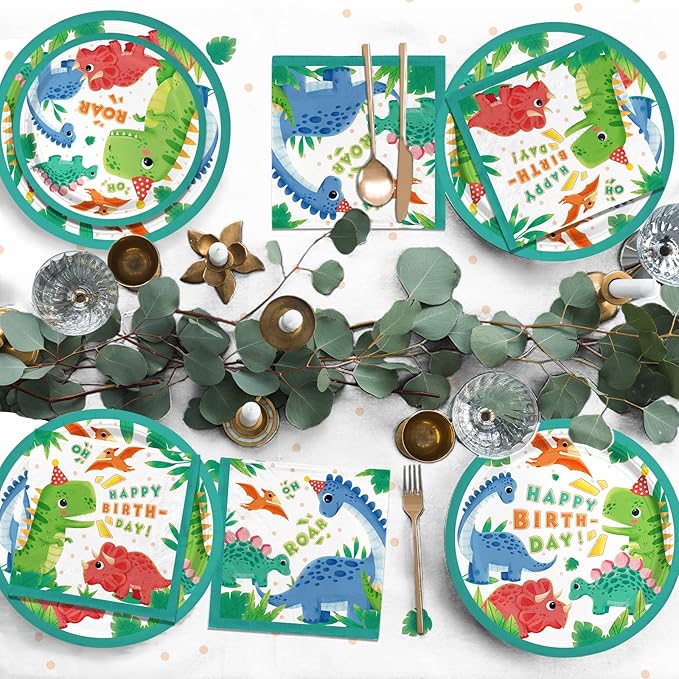 Dinosaur Birthday Party Supplies Disposable Paper Plates Napkins Cups