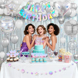 Disco Party Decorations, Iridescent Happy Birthday Star Hanging Banner