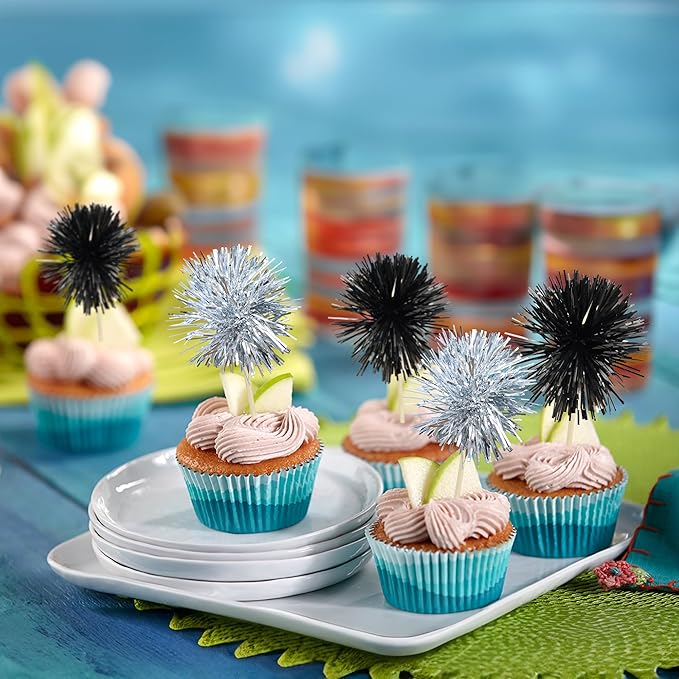 Gyufise 30Pcs Foil Firework Cupcake Toppers Sparkle Tinsel Cake #18
