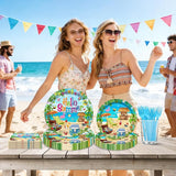 96 Pcs Hello Summer Party Decorations Summer Beach Paper Plates and