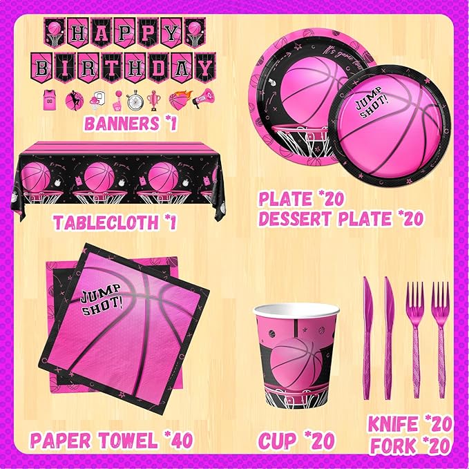 Basketball Party Decorations, 142Pcs Pink Basketball Birthday Party