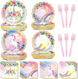 96Pcs Unicorn Party Plates and Napkins Rainbow Unicorn Birthday