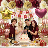 Burgundy Rose Gold Birthday Party Decorations 12INCH Wine Red Maroon