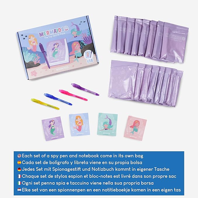 Invisible Ink Pen and Notebook Pack 16 Mermaid Party Favors for Kids