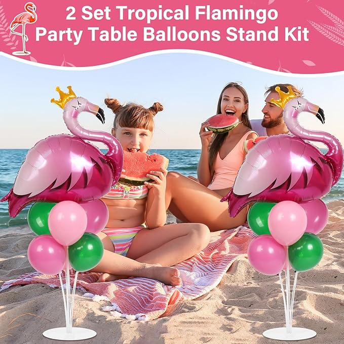 Tropical Flamingo Party Balloons Stand Kit 2 Sets With 2 Flamingo