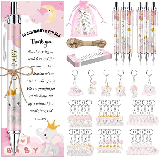 145 Pieces Baby Shower Favors for Guest Pink Elephant Ballpoint Pens