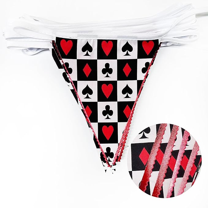 32Ft Casino Party Decorations Red Black Banner Triangle Flag Fabric