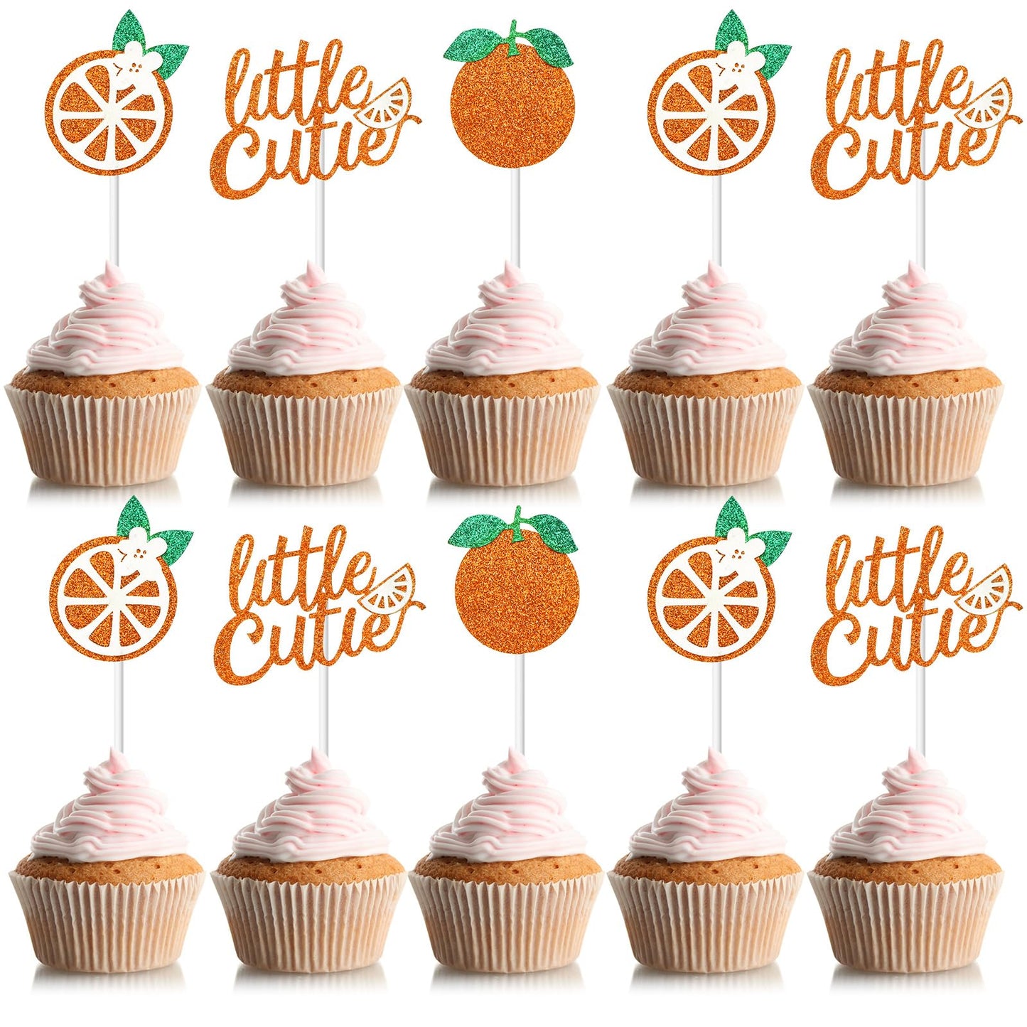 Zonon 48 Pcs Baby Shower Little Cutie Glitter Cupcake Toppers