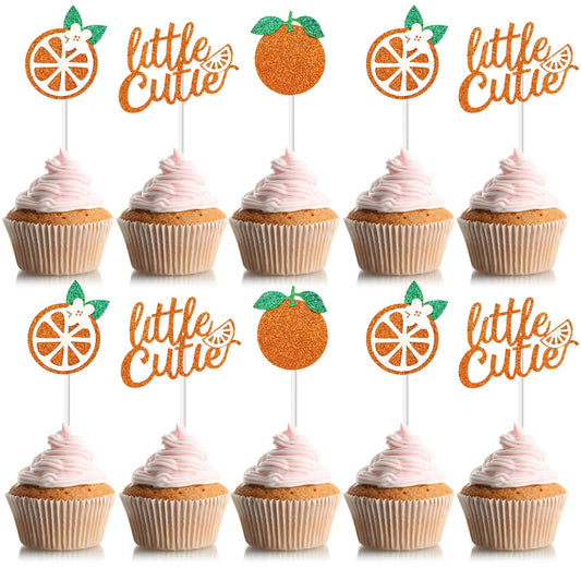 Zonon 48 Pcs Baby Shower Little Cutie Glitter Cupcake Toppers